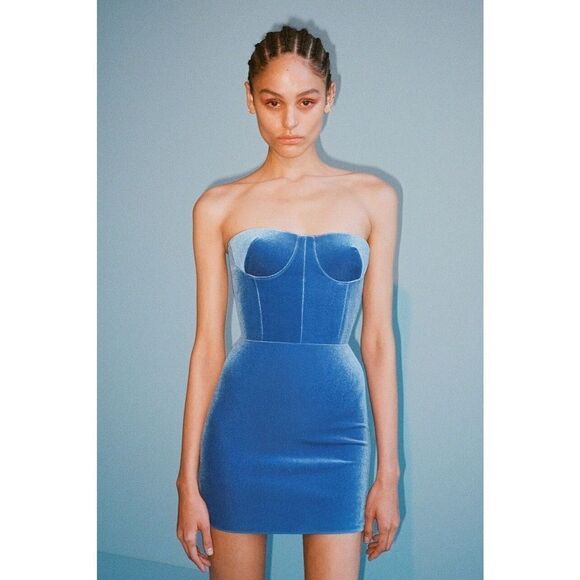 Alex Perry Dresses & Skirts - Alex Perry Roberts Bustier Velvet Mini Dress Blue UK12/US8
